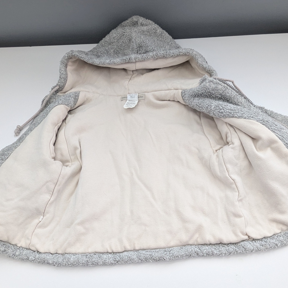 Adorable Girls' Cozy Gray Zip-Front Sherpa Jacket with Hood - Picture 6 of 16